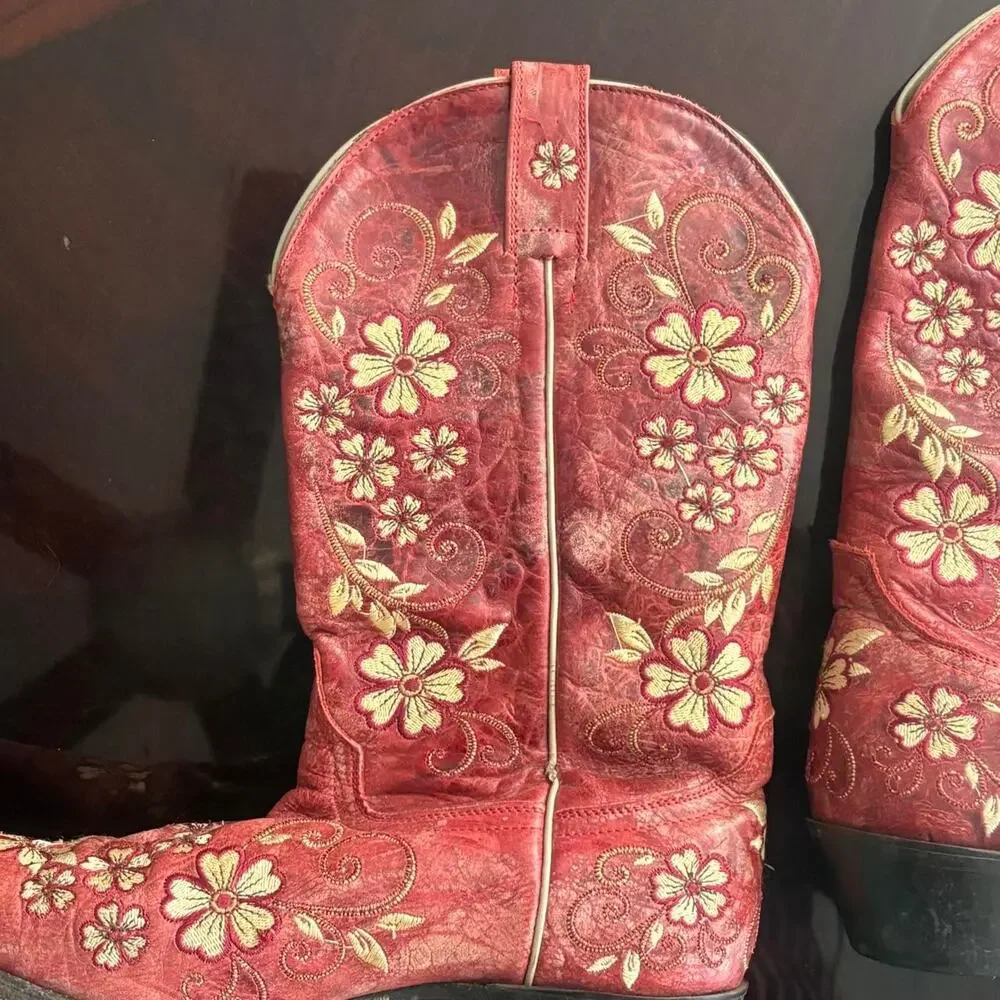 Beautiful red leather cowboy boots